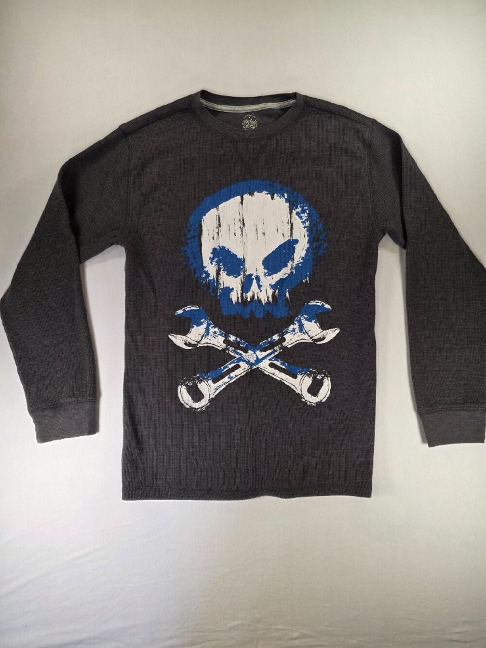 Faded Glory Thermal Waffle Knit Skulls Long Sleeve T-Shirt XXL